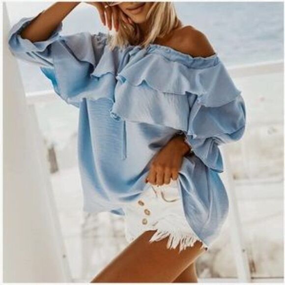 NEW Off Shoulder Ruffle Layered Blouse - Picture 1 of 5